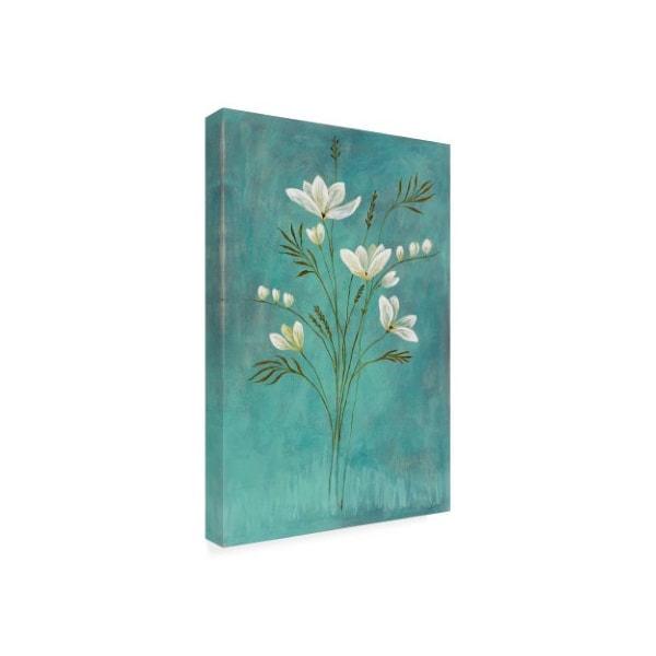 Pablo Esteban 'White Flowers Over Blue 1' Canvas Art,22x32